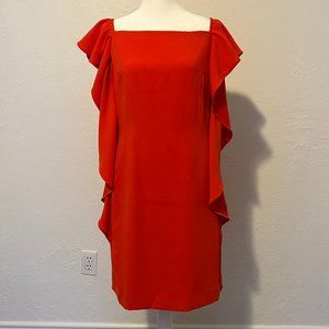 Antonio Melani Ruffled Orange On/Off Shoulder Midi Dress Size 6